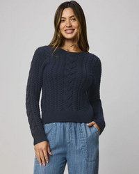 Annabella Cable Sweater - Navy