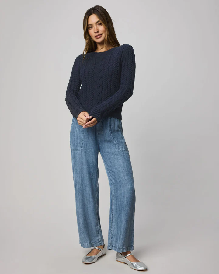 Annabella Cable Sweater - Navy