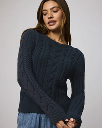 Annabella Cable Sweater - Navy
