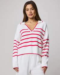 Arden Stripe Polo Sweater - White/Rogue