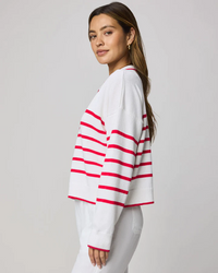 Arden Stripe Polo Sweater - White/Rogue