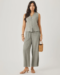 Ava Gauze Button Tank - Eucalyptus