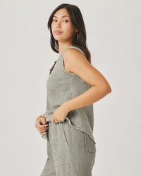 Ava Gauze Button Tank - Eucalyptus