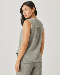 Ava Gauze Button Tank - Eucalyptus