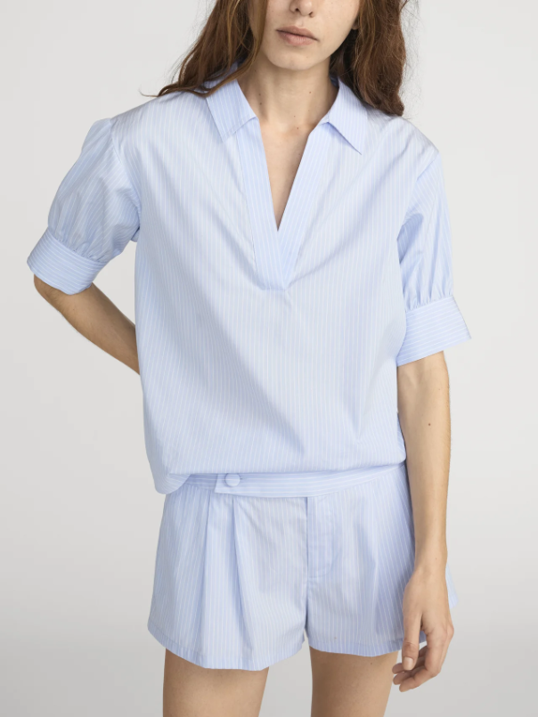 The VNeck Popover Top - Venice Blue Multi