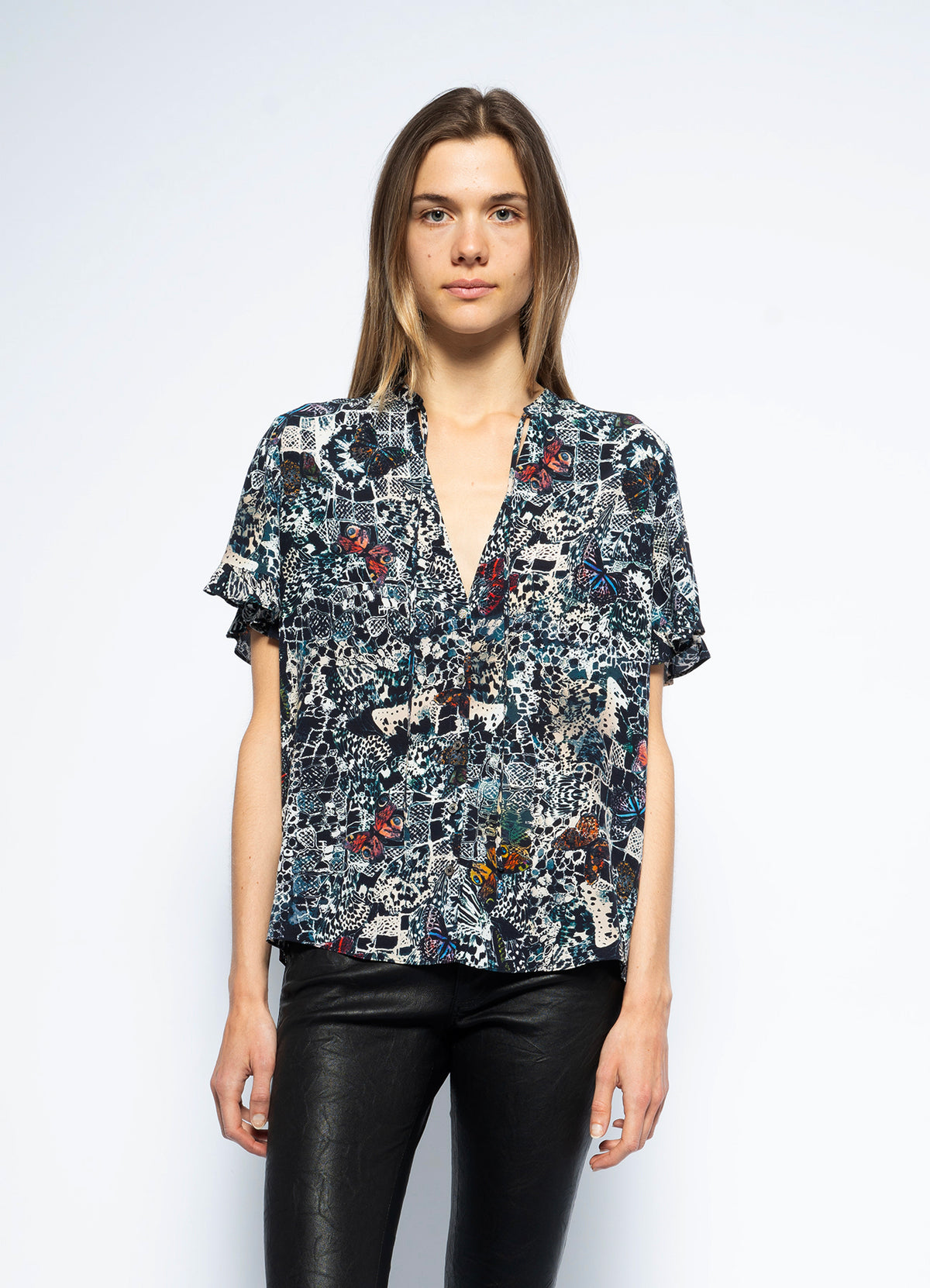 Tafiz Soft Butterflies Blouse - Encre