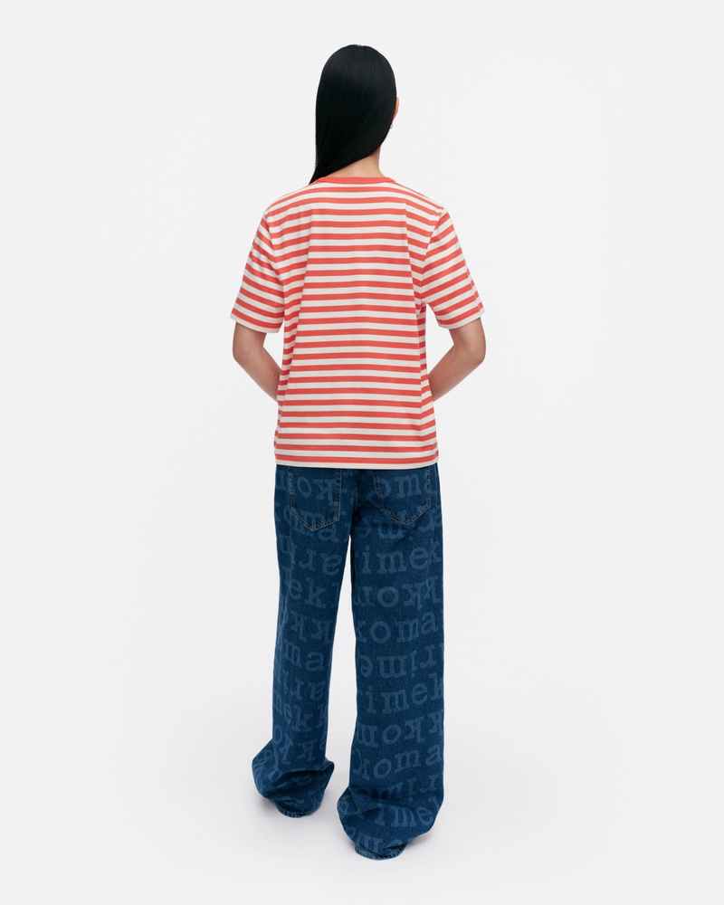 Tasaraita Unikko Kioski T-Shirt - Red/Off White