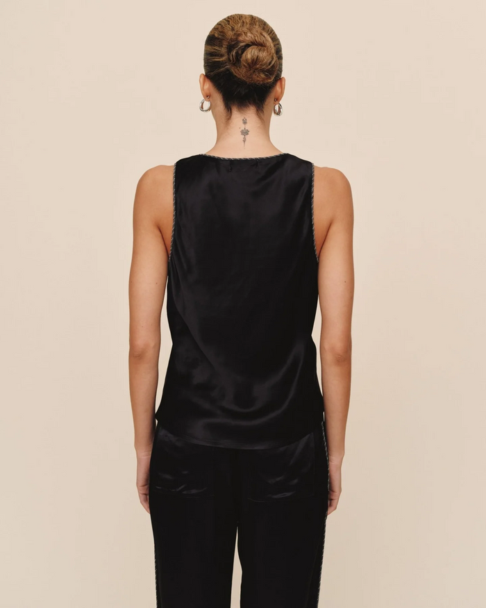 Beaded Trim Tank - Black
