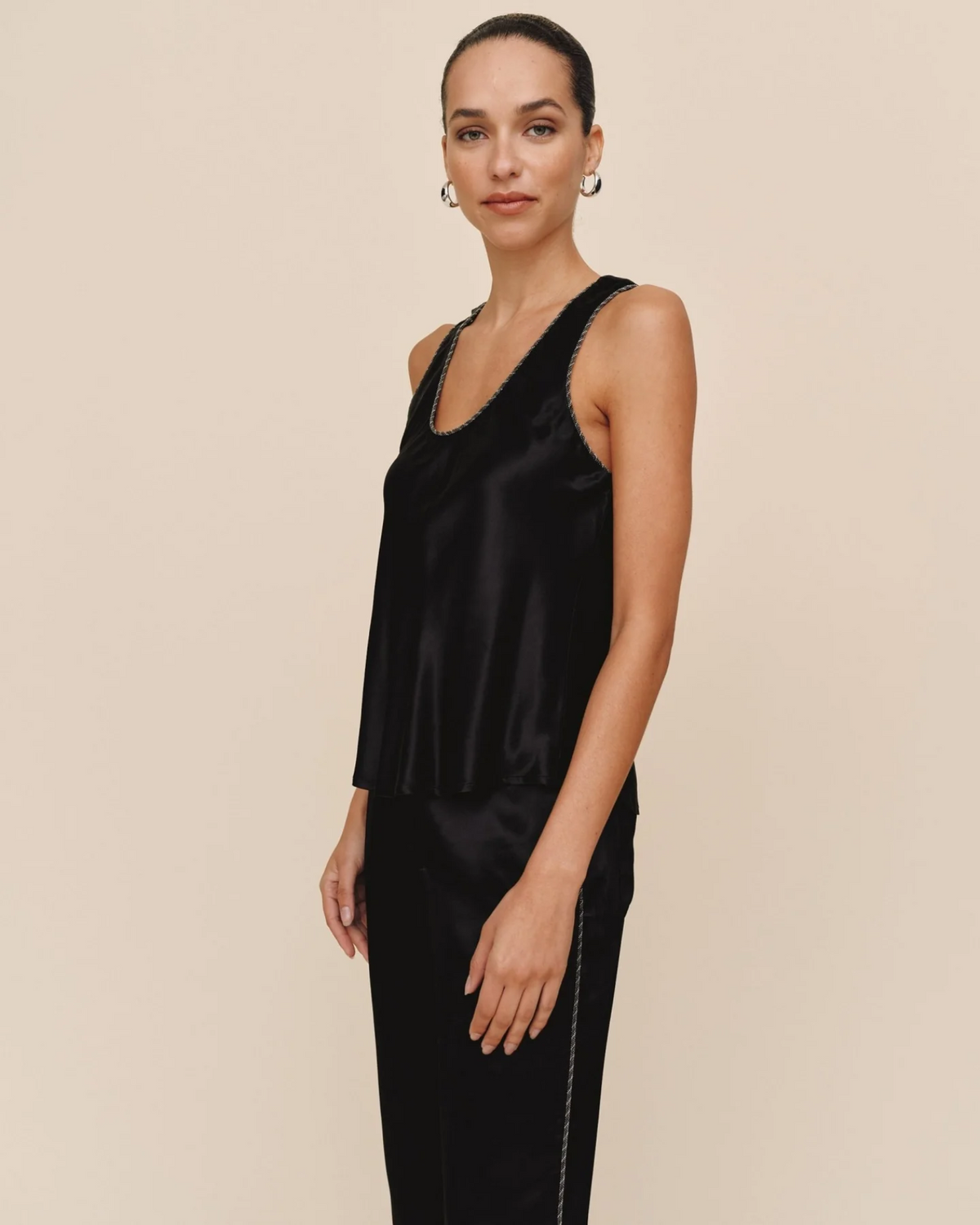 Beaded Trim Tank - Black