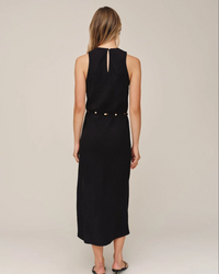 Bias Midi Dress With Beaded Belt - Black