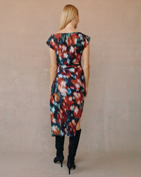 Boat Neck Cap Sleeve Midi Dress - Blurred Floral Print