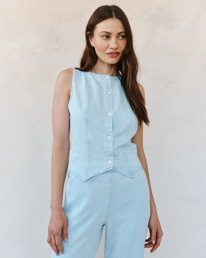 Boatneck Seamed Vest - Coastal Fade Wash