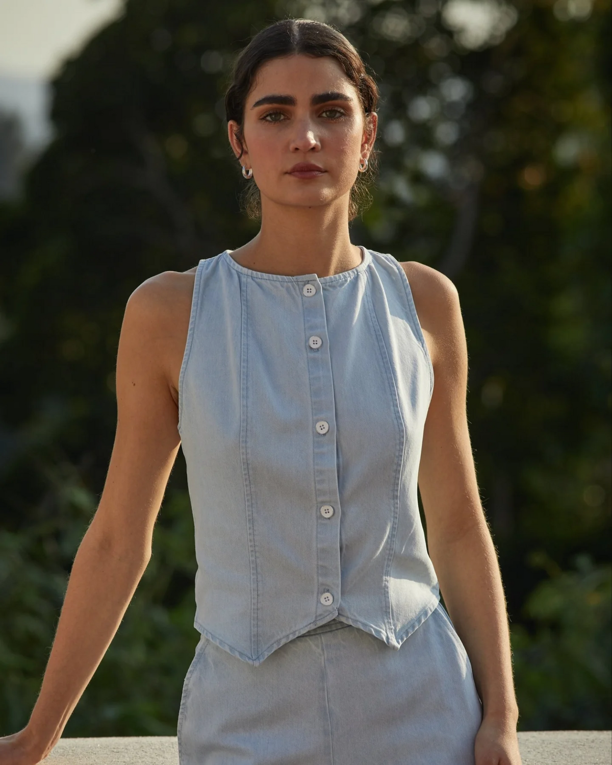 Boatneck Seamed Vest - Coastal Fade Wash