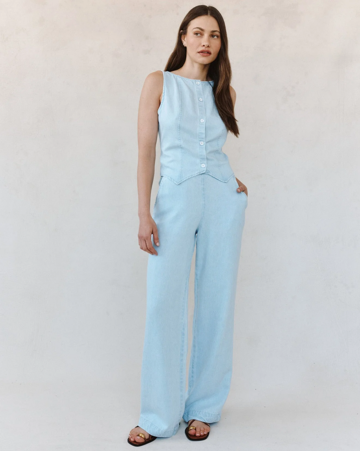 Boatneck Seamed Vest - Coastal Fade Wash