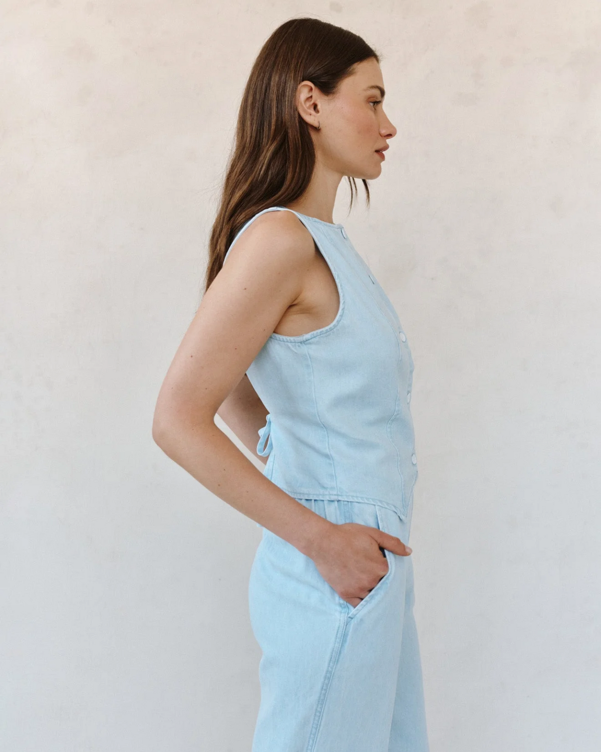 Boatneck Seamed Vest - Coastal Fade Wash