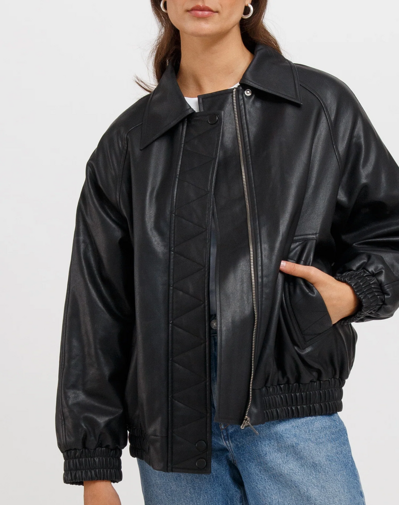 Christine Oversized Vegan Leather Bomber - Black