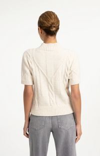 Cable Sweater Short Sleeve - Off White Melange