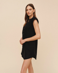 Cap Sleeve Henley Dress - Black