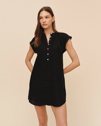 Cap Sleeve Henley Dress - Black