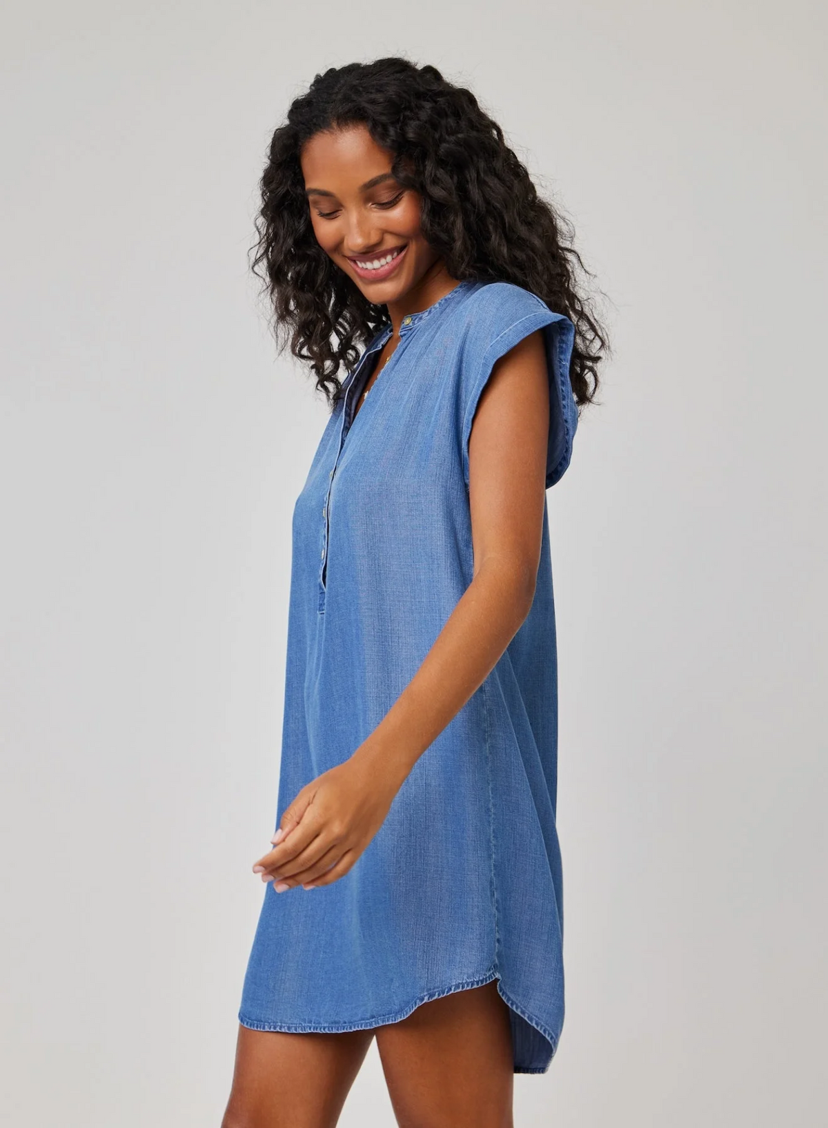 Cap Sleeve Henley Dress - Moonlit Haze Wash