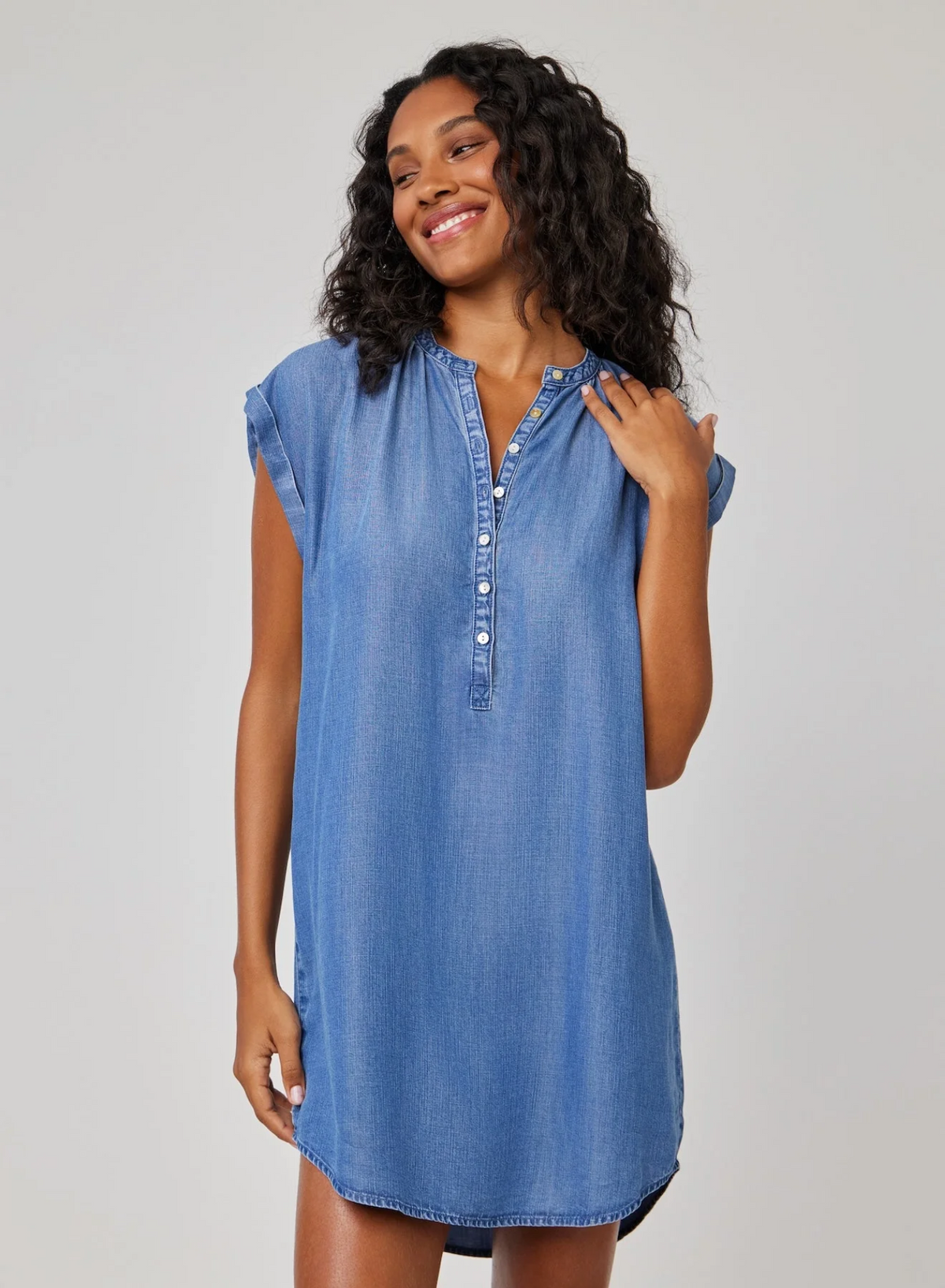 Cap Sleeve Henley Dress - Moonlit Haze Wash