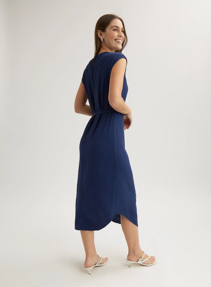 Cap Sleeve Midi Dress - Navy Coast