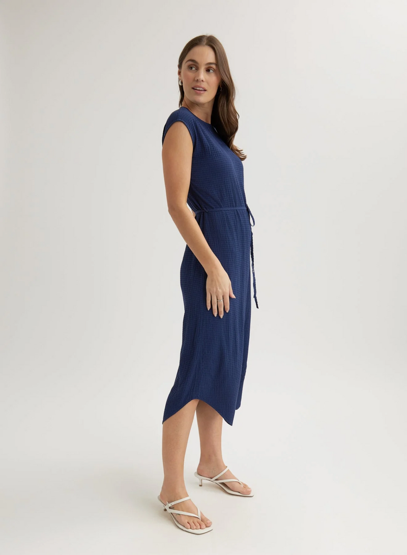 Cap Sleeve Midi Dress - Navy Coast