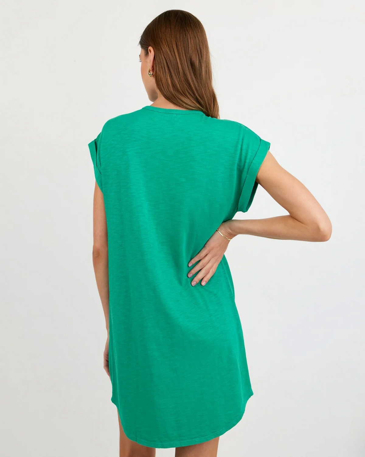 Cap Sleeve Placket Dress - Aqua Green
