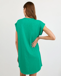 Cap Sleeve Placket Dress - Aqua Green