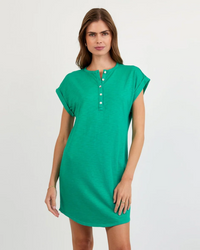 Cap Sleeve Placket Dress - Aqua Green
