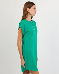 Cap Sleeve Placket Dress - Aqua Green