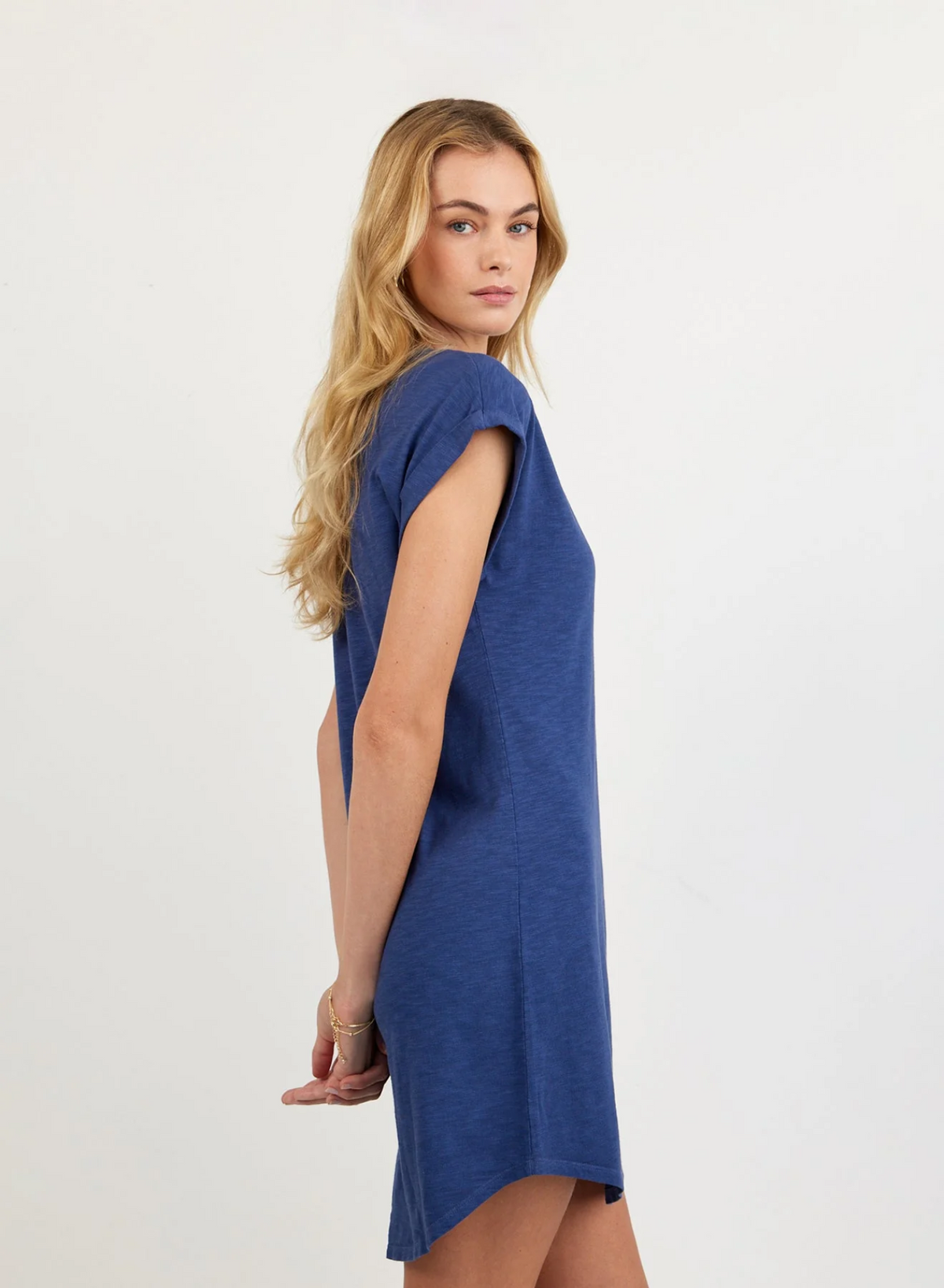 Cap Sleeve Placket Dress - Midnight Surf