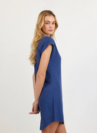 Cap Sleeve Placket Dress - Midnight Surf