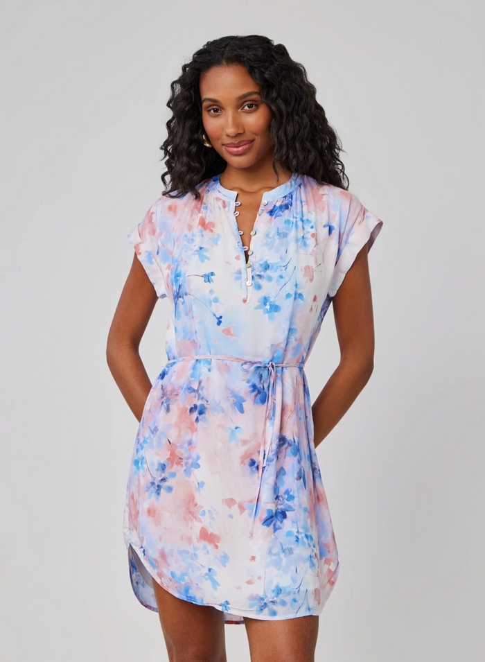 Cap Sleeve Pullover Mini Dress - Garden Mist Print
