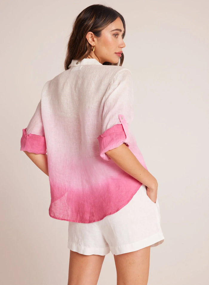 Capri Button Down Shirt - Pink Ombre Dye