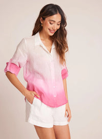 Capri Button Down Shirt - Pink Ombre Dye