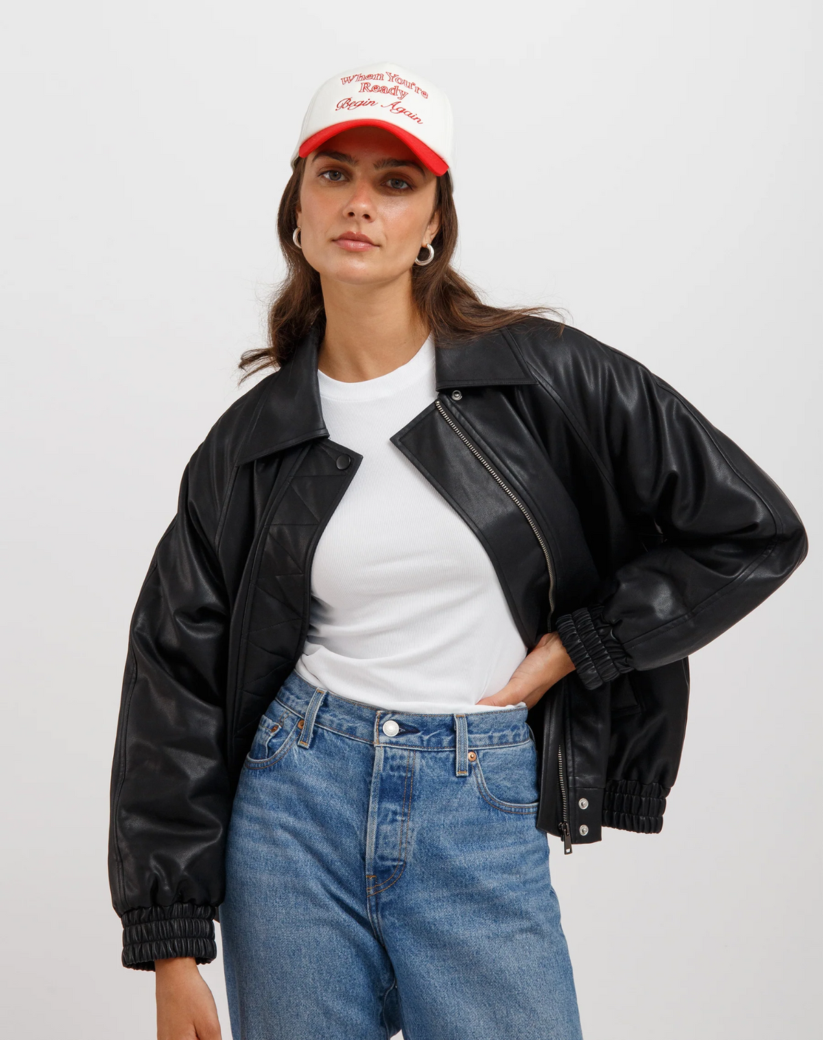 Christine Oversized Vegan Leather Bomber - Black