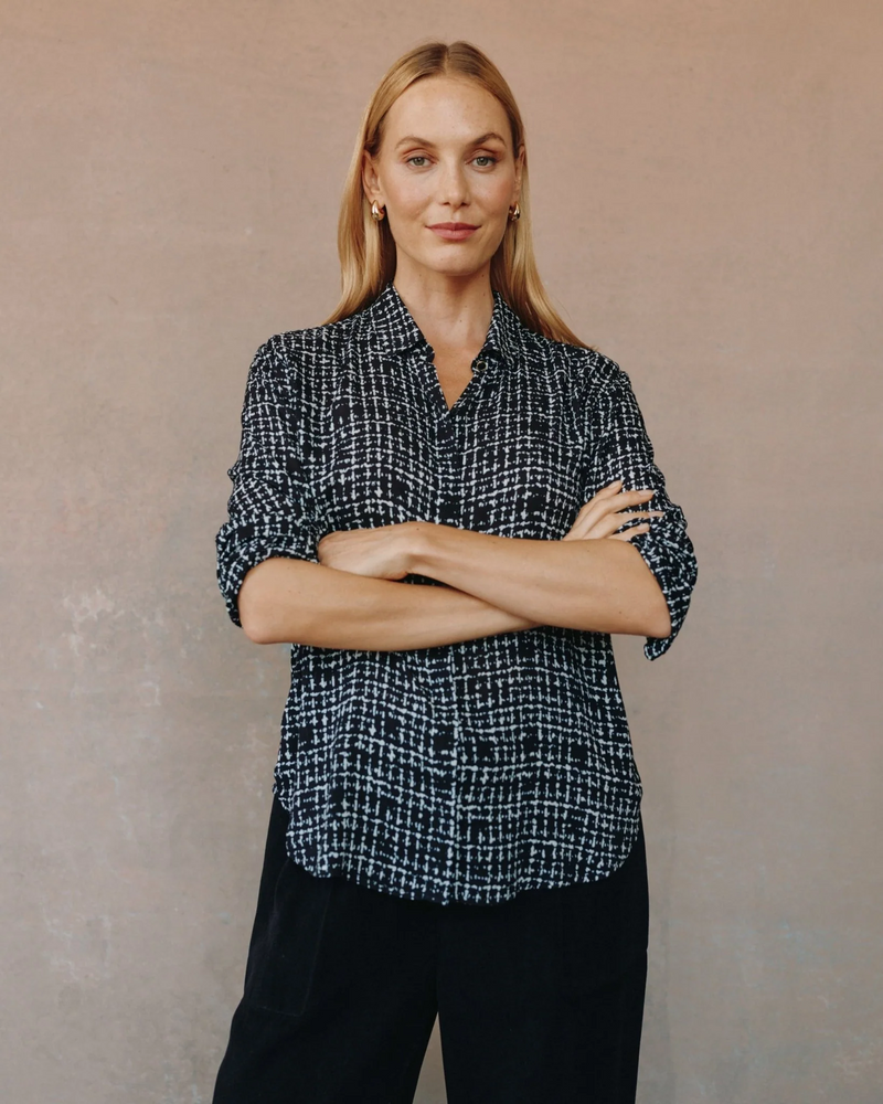 Clean Front Hipster Shirt - Grid Print