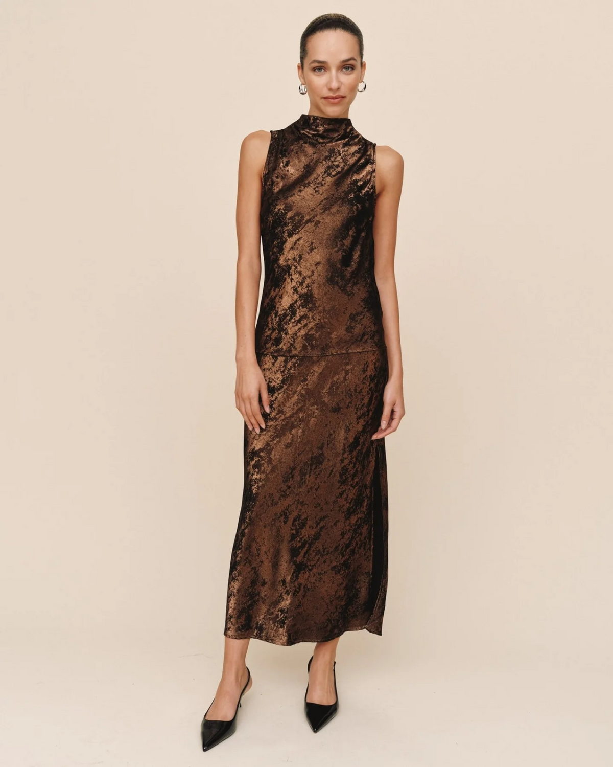 Cowl Neck Bias Top - Bronze Shimmer