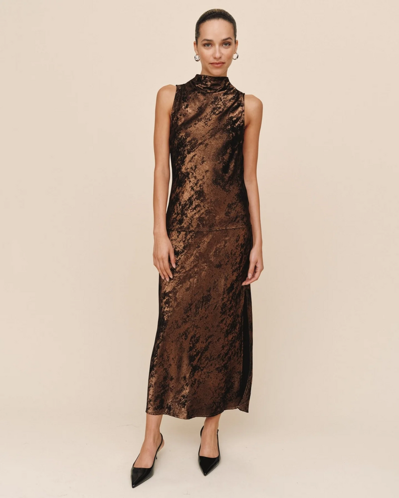 Cowl Neck Bias Top - Bronze Shimmer