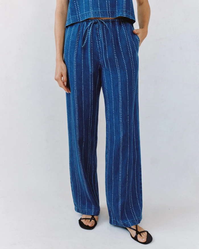 Beach Pant With Back Pockets - Indigo Stripe