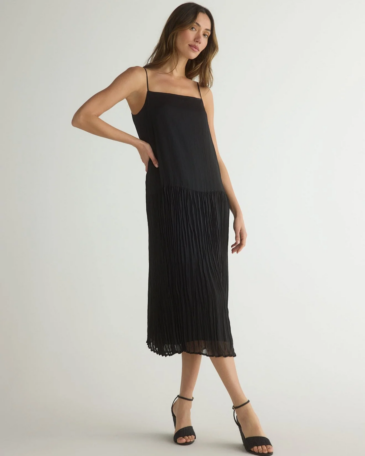 Drop Waist Midi Dress - Black