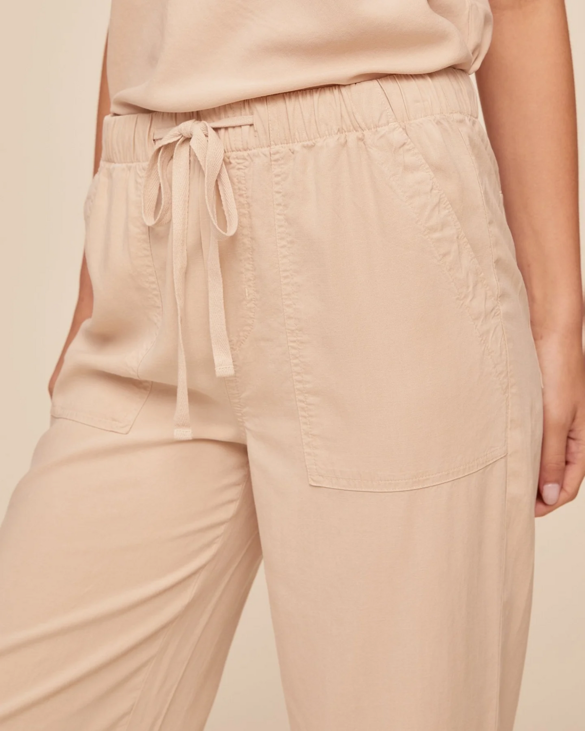 Easy Pocket Wide Leg Crop - Linen Sand