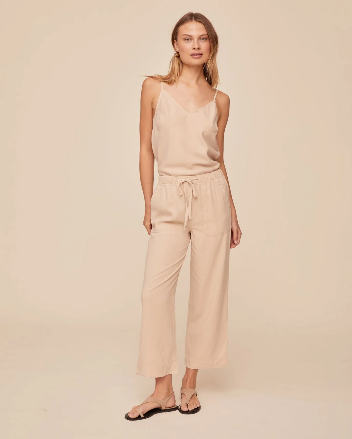 Easy Pocket Wide Leg Crop - Linen Sand