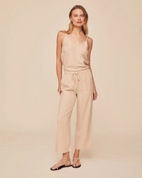 Easy Pocket Wide Leg Crop - Linen Sand