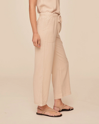 Easy Pocket Wide Leg Crop - Linen Sand