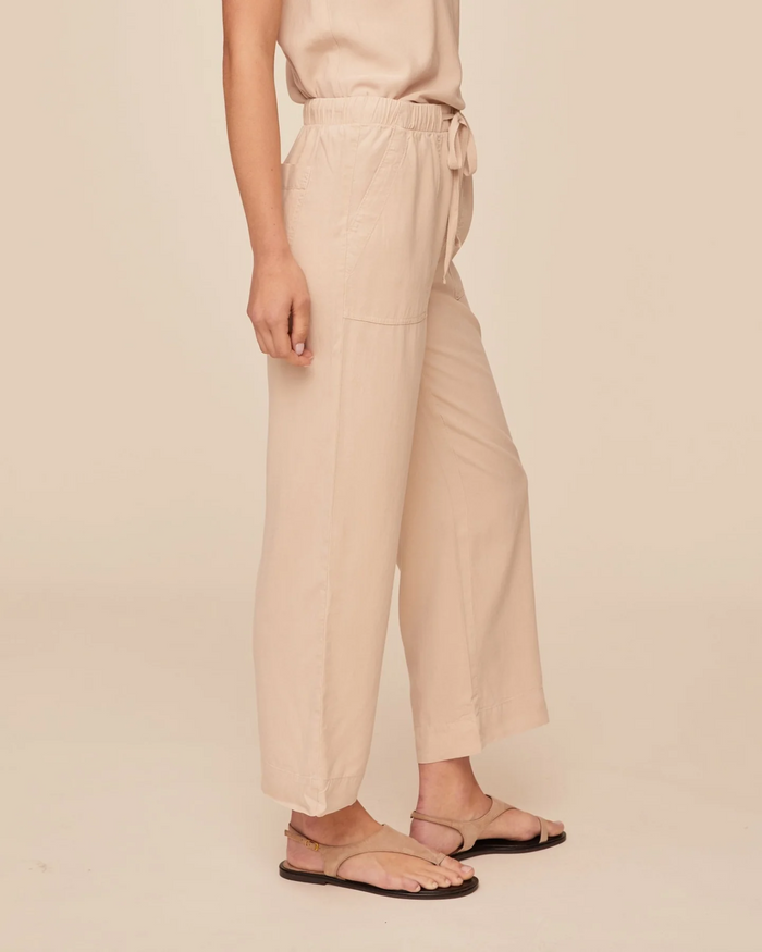 Easy Pocket Wide Leg Crop - Linen Sand