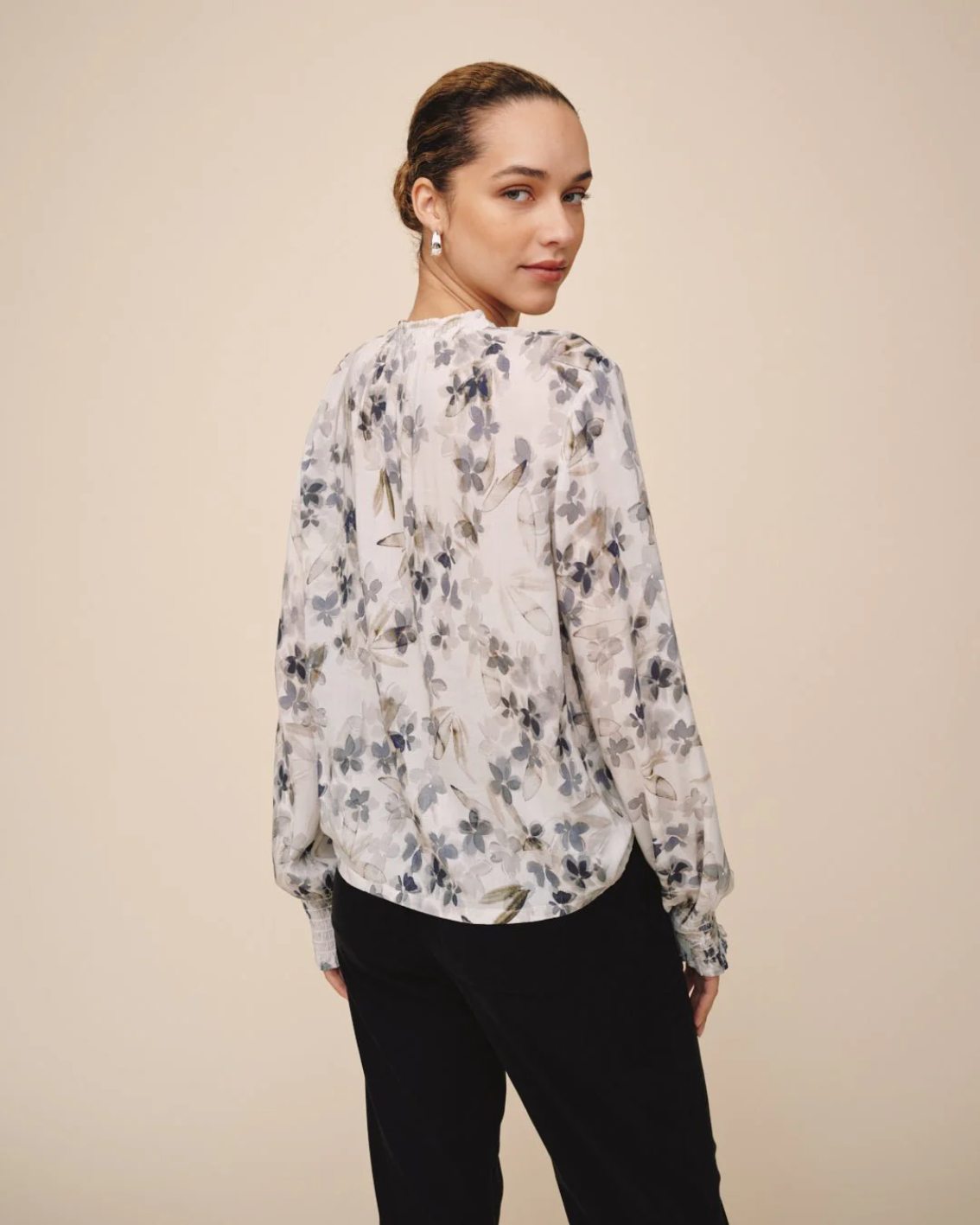Elastic Shirred Blouse - Frozen Wisteria