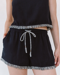 Elastic Waist Fringe Short - Black