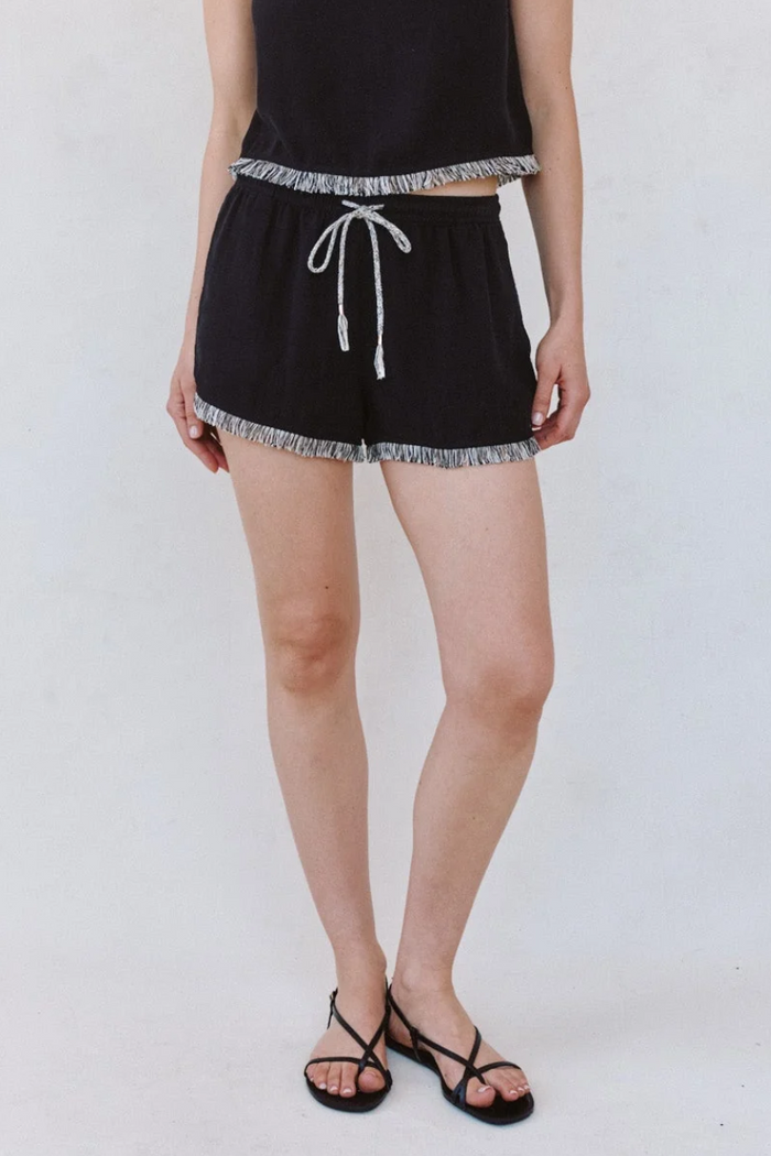 Elastic Waist Fringe Short - Black